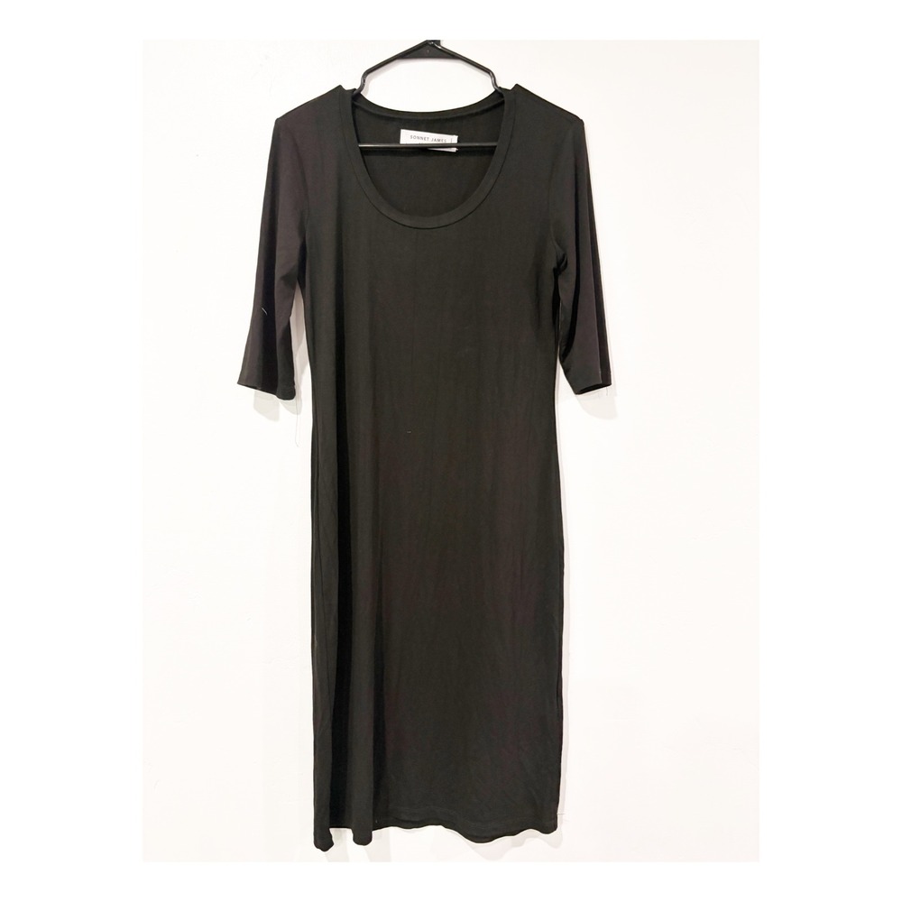 Sonnet James Black Scoop Neck Play Dress Elbow Sleeve Midi Small‎ Womens